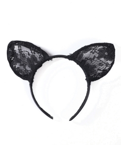 Flower Laced Ear Halloween Headband HN400156 BLACK